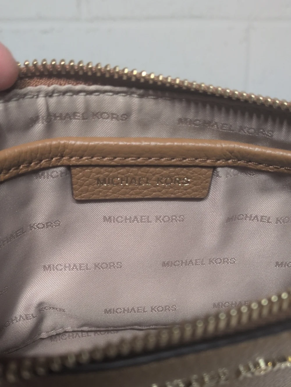 Michael Kors Luggage Leather Mini Shoulder Bag Gold Chain Link Wristlet